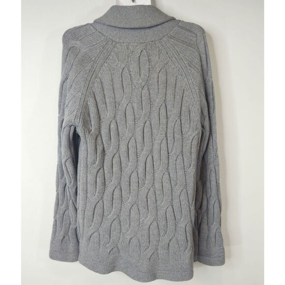 Theory Gray Merino Wool Cable Knit Shawl Knit Button Cardigan Sweater Women's M - Picture 7 of 10